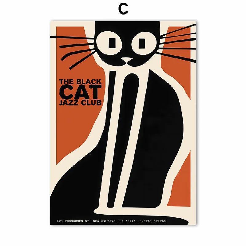 Jazz Festival Music Gramophone Saxophone Vinyl Records Black Cat Art Poster Cello Canvas Painting Wall Print Picture Home Decor