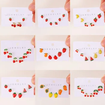 925 Silver Needle Korean Fashion Fruit Earrings For Women Jewelry 2025 Trending New Summer Apple Strawberry Cherry Earrings Set