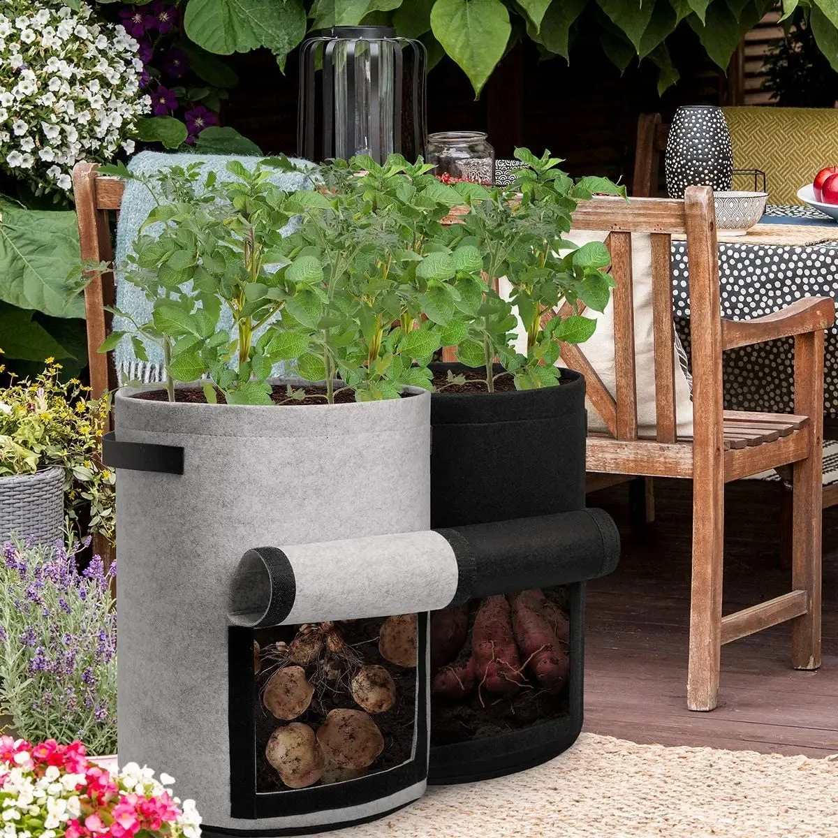 2 Size Felt plant grow bags nonwoven fabric garden potato pot greenhouse vegetable growing bags moisturizing vertical tools