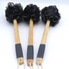 Black Bamboo Bath Loofah Sponge Body Scrubber Long Handle Wooden Bath Brush Mesh Foaming Ball Skin Clean Tool Bathroom Accessory 3