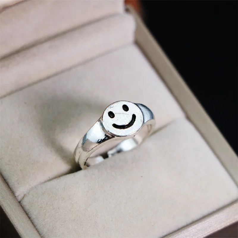 Retro Lächeln Gesicht Ring für Männer Frauen Silber Farbe Punk Gothic Rock HipHop offenen Ring hand gefertigten Designer Schmuck Unisex Accessoires – Detail 7