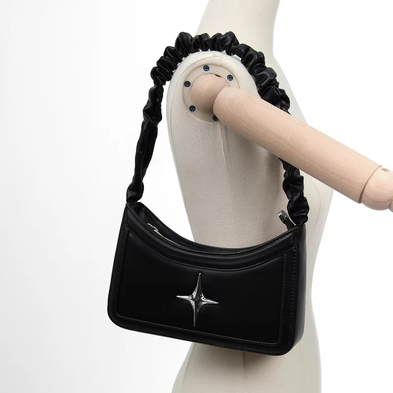★SETUP-EXE★TINY STAR TOTE BAG / BLACK★正規品/韓国送料込 Vintage Pleated Star Black Women's Handbags Fashion Simple