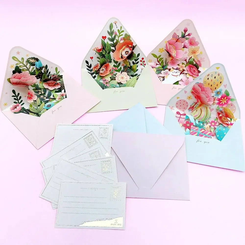 3D Pop-up Birthday Christmas Card Paper Romantic Flower Greeting Cards Valentines Gifts with Envelope Flowers Postcard greeting cards