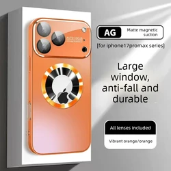 Titanium Metallic Luxury Matte Case with Magsafe and Glass Lens Camera Protection - iPhone 14 Pro (Orange)