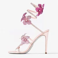 Eilyken Sexy cristal fleur mince talons hauts femmes sandales Style de rue bande étroite bride à la cheville pôle danse dames chaussures 3
