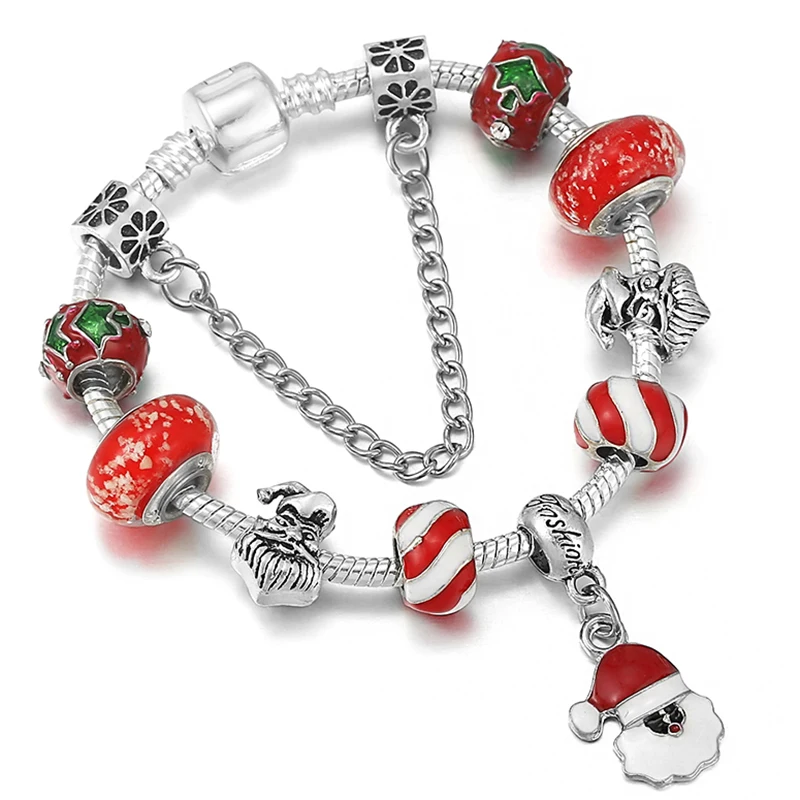 thumbnail image 1 of Pulsera con colgante de árbol de Navidad y campana de 19 estilos, color plateado, para mujeres y niños, hecha a mano, regalo de joyería navideña, 1 of 5
