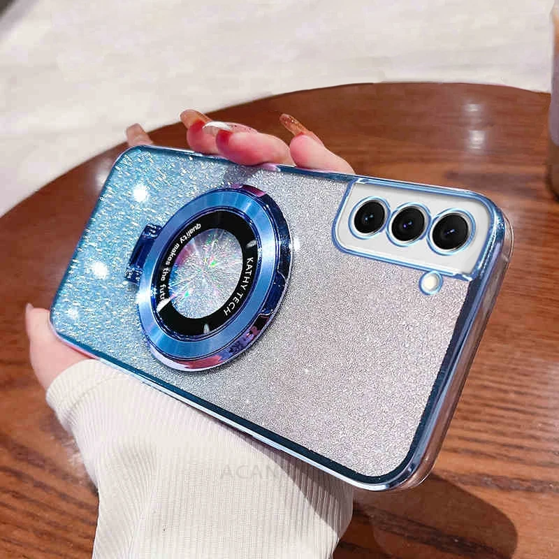 Glitter Plating Silicone Case with Holder and Stand - Compatible with Samsung Galaxy Series