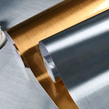 DIY โลหะตกแต่งวอลล์เปเปอร์ Peel และฟิล์มแปรงสแตนเลสสตีล PVC ไวนิลกันน้ำถังเก็บความเย็นสติกเกอร์ 1