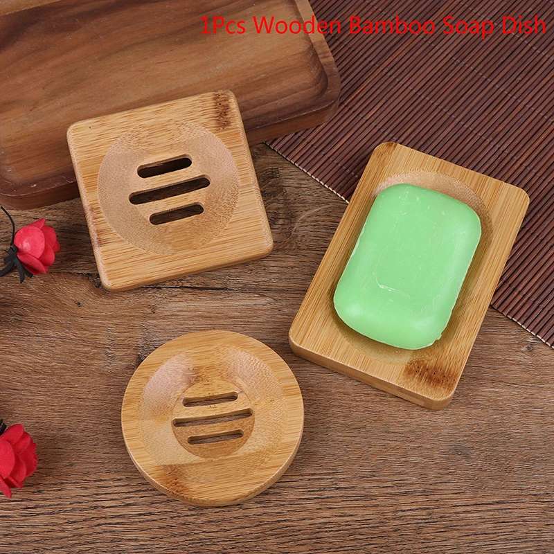 1PC Natural Wooden Bamboo Soap Dish Wooden Soap Tray Holder Storage Soap Rack Plate Box Container for Bath Shower Plate Bathroom