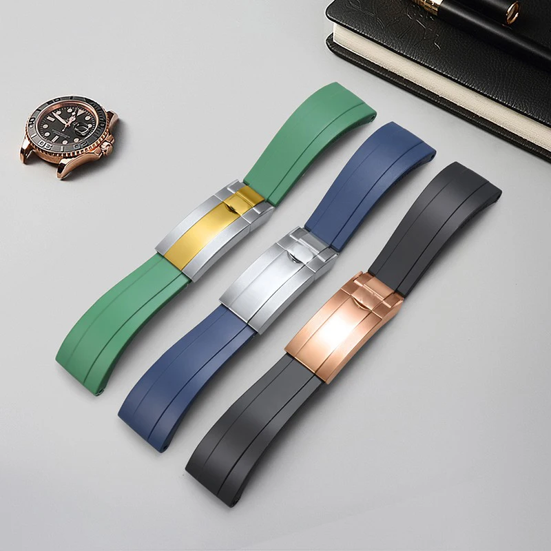 Cinturino In Gomma Naturale Da 20Mm Per Cinturino Rolex Submariner Daytona Gmt Oysterflex Deepsea Fibbia Pieghevole In Acciaio Fine