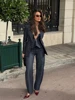 RARA Women's Denim Suit Set with Deep V Corset Blazer and Wide Leg Pants Stylish for Urban Fashion and Formal Occasions 3