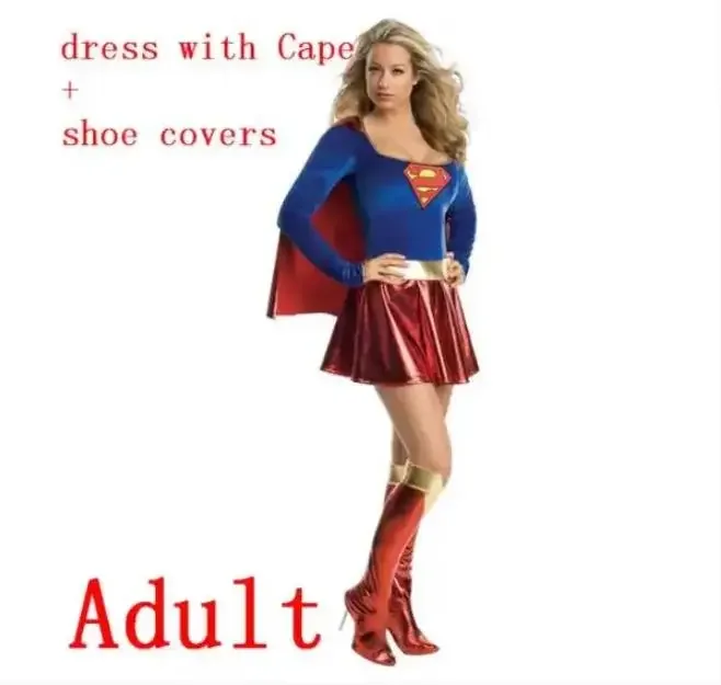 Superwoman Dress Cosplay Costumes Super Girls Dress Shoe Covers Suit Superhero Woman Top Coat Halloween Costume