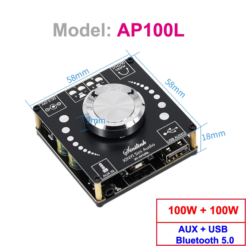 2*100W Bluetooth Power Amplifier Board 5.0 Digital AUX 2.0 CH Stereo Home Music Speaker Wireless Module Audio AMP 