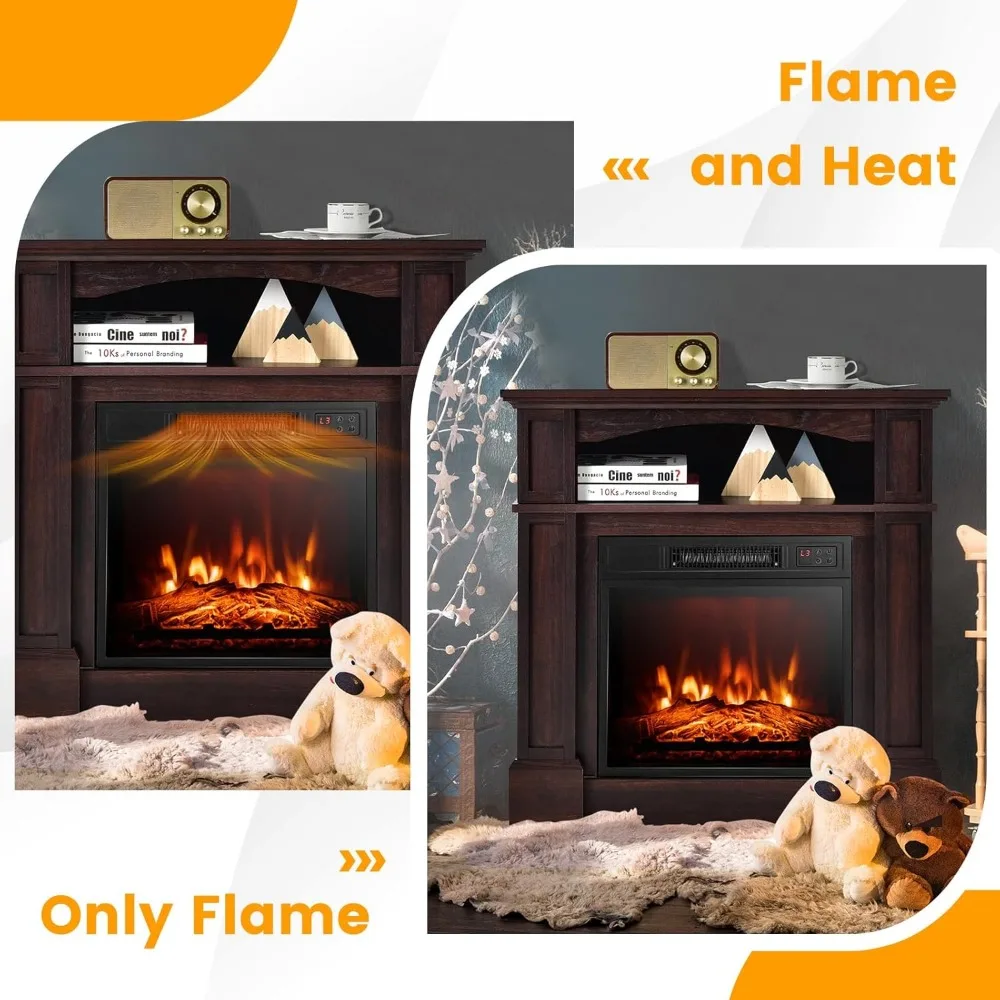 32" Electric Fireplace with Mantel, 1400W Freestanding Heater  W Remote Control & Adjustable Brightness, Multifunctional Mantel 5