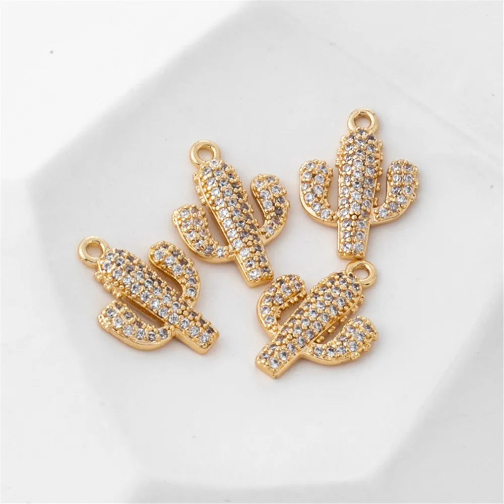 

14k gold color preserving cactus 13 * 17mm micro-set zircon pendant diy bracelet necklace ear pendant