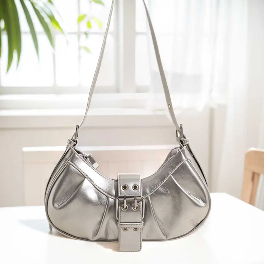 PU Leather Clutch Purse Y2K for Women Crossbody Bag with Adjustable Strap Hobo Bag Pleated Underarm Purse for Travel Commuting