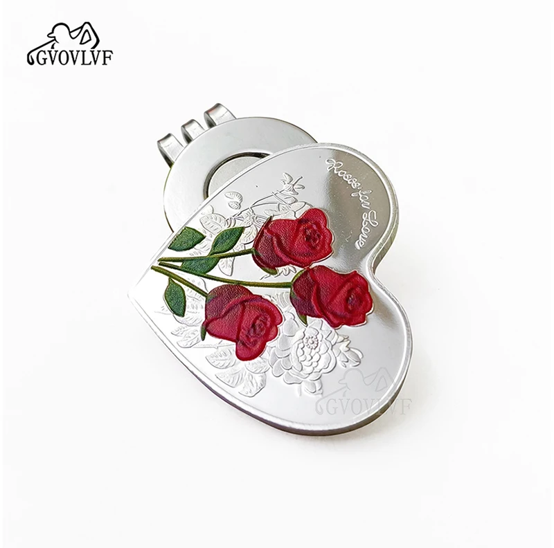 Golf Ball Marker Love Rose With Magnetic Cap Clips Girl Golfers Alloy Marker Golf Accessories Removable