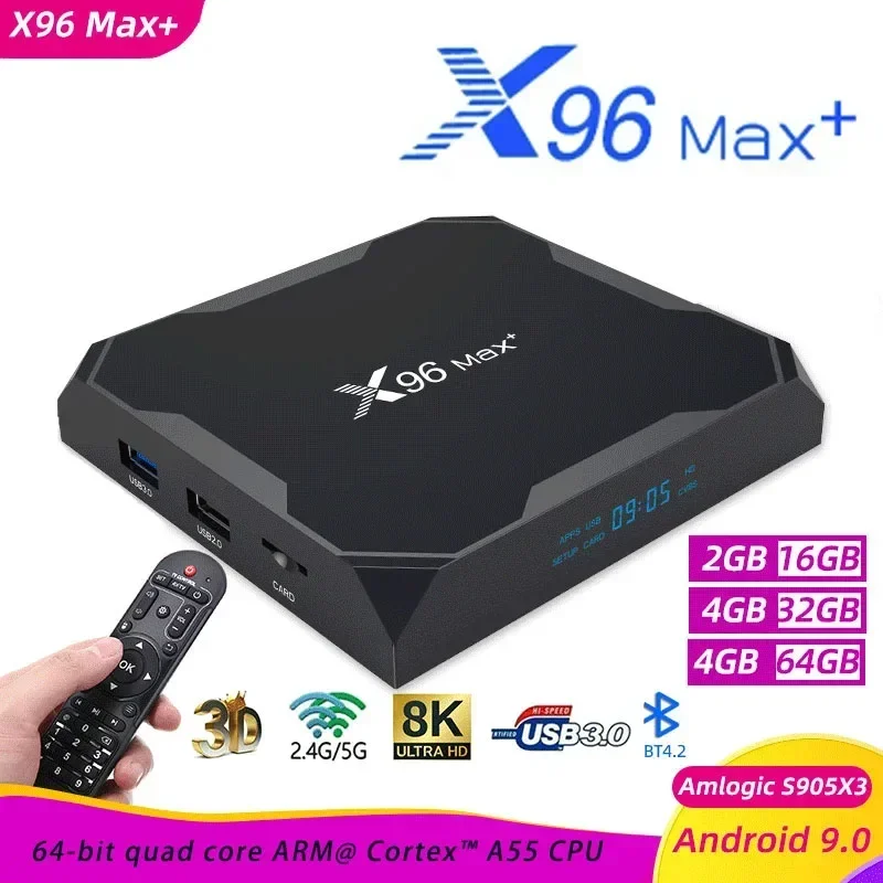 ТВ-приставка X96 MAX +, Android 1000, четырехъядерный Amlogic S905X3, 4 + 64/32 ГБ, 8K, Wi-Fi