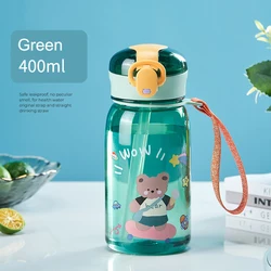 Cute 400ml Leakproof Kids Water Bottle with Straw - Cartoon Design - 400ml (Green)