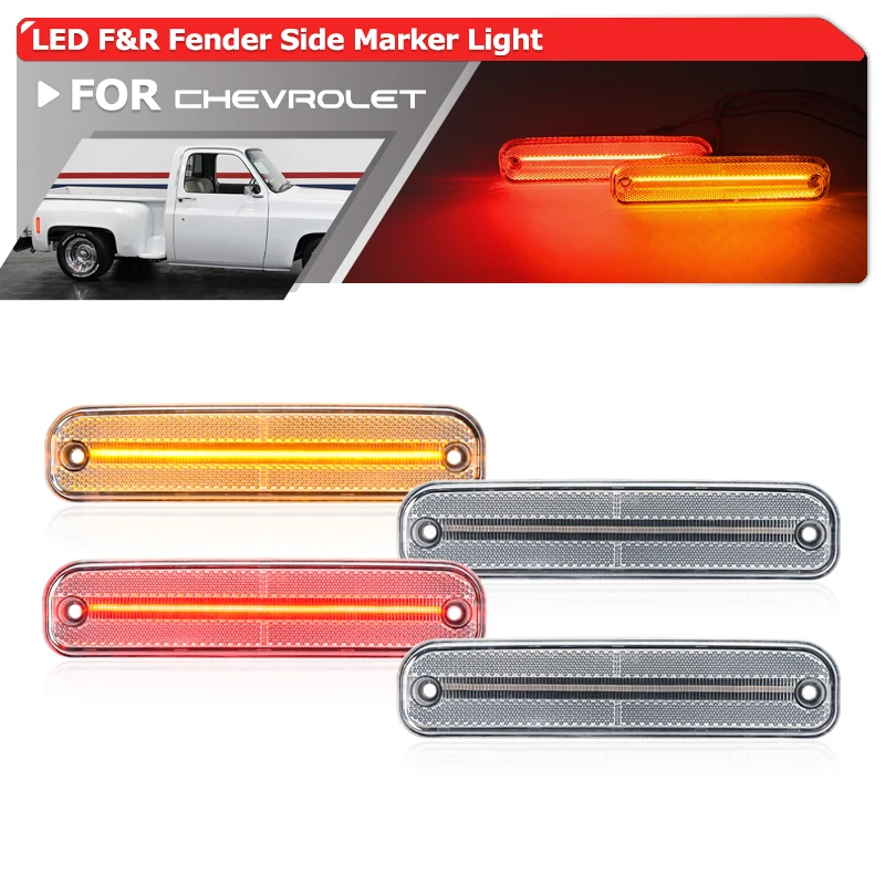 

4x For Chevy/GMC Gen3 C/K R/V Series Pickup Trucks 1973-1991 F&R LED Fender Side Marker Lights C/K10/C20/C30 C/K3500 R/V3500