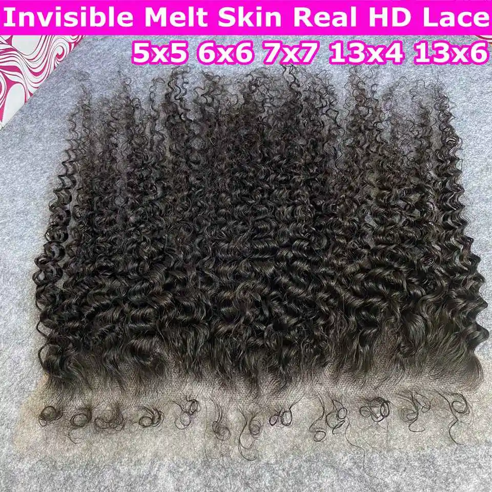 Invisible 13x6 HD Lace Frontal Deep Curly Edges Baby Hair PrePlucked Melt Skin Real HD Lace Curly 5x5 6x6 Closure Only