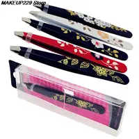1pc Stainless Steel Eyebrow Tweezer Flower Printed Eyebrow Tweezer Slant Tip Hair Removal Makeup Tool 1