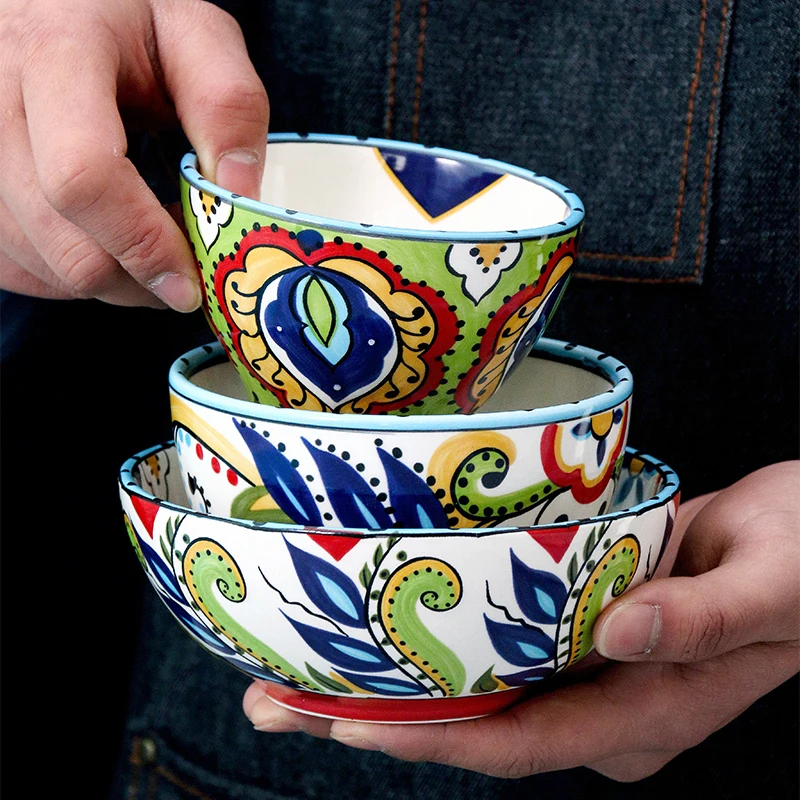Керамическая миска европейская Бытовая для риса маленькая супа сетчатая красная