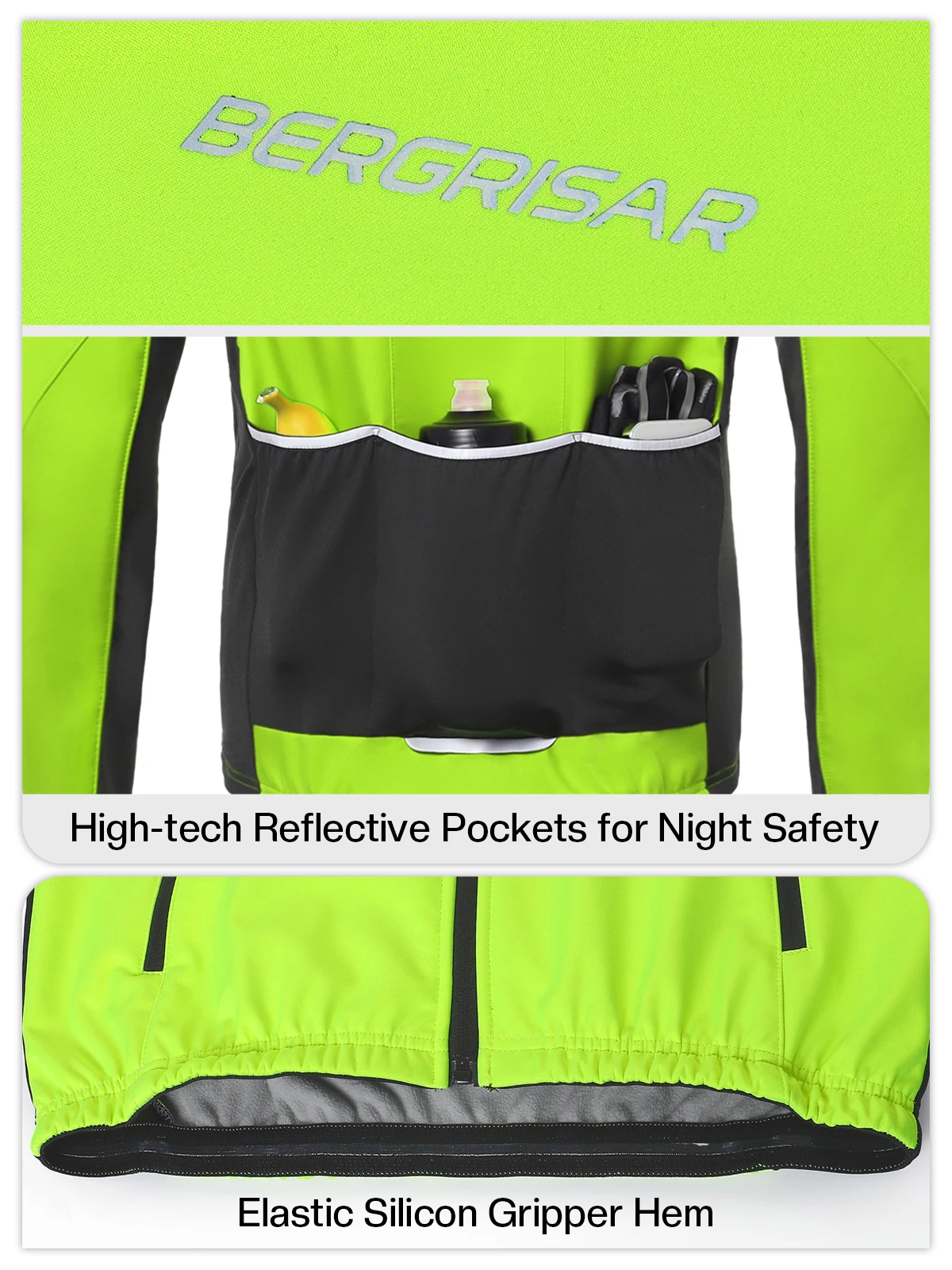 Winter Cycling Jacket Mens Waterproof Windproof Fleece with 6 Pockets