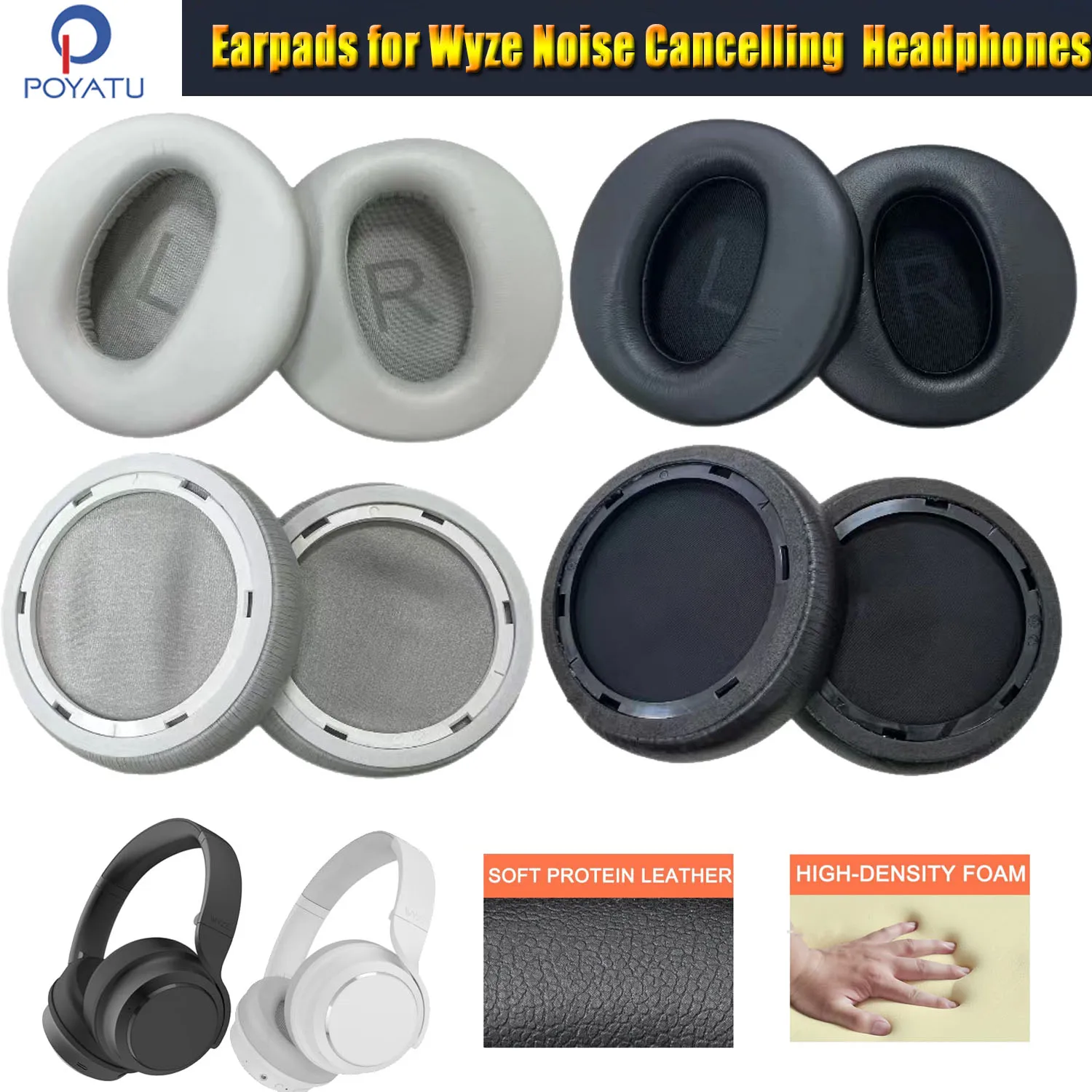 Earpads for Wyze Noise Cancelling Over Ear Headphones Memory Foam Ear Pads Cushions Earmuff Repair Parts