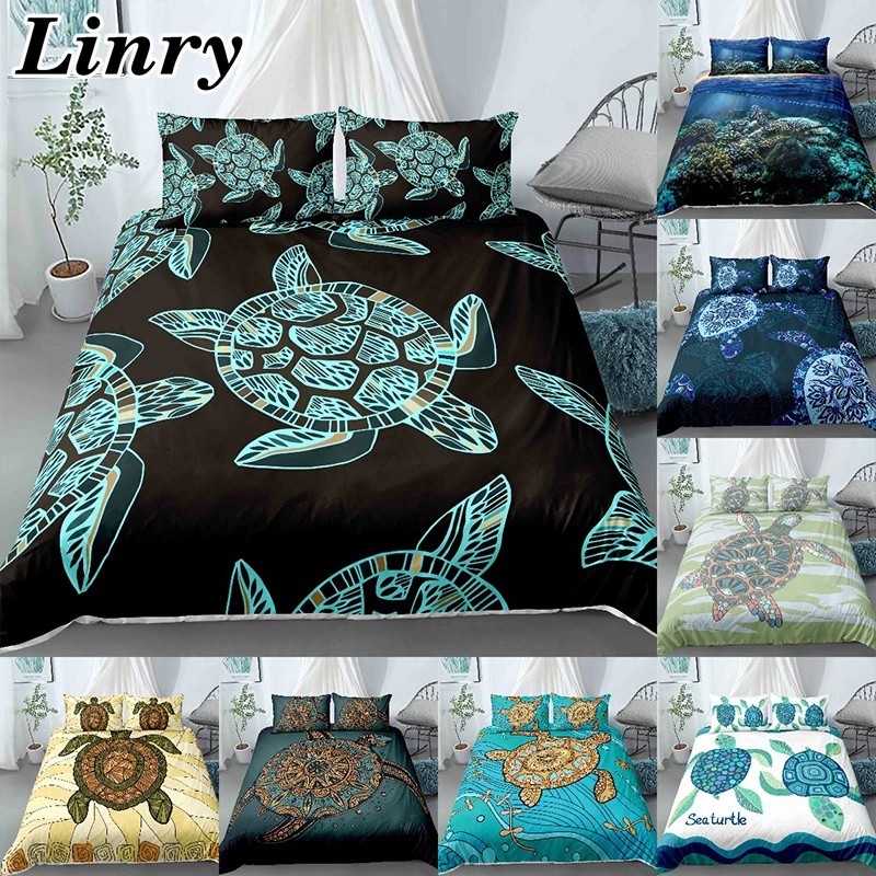 

New Ocean Sea Turtle Duvet Cover Sets Comforter Covers Soft Fabric King Queen Single Size Animals 3D Bedding Set Home Textiles