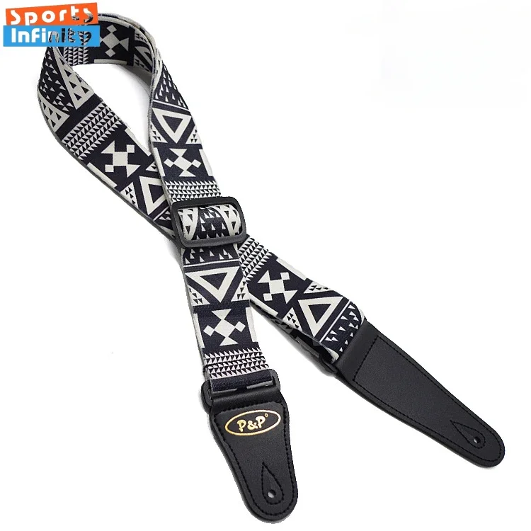 Premium Ultra Thick Black and White Guitar Shoulder Strap - Heat Transfer Printed Design, Enhanced Comfort for Extended Play