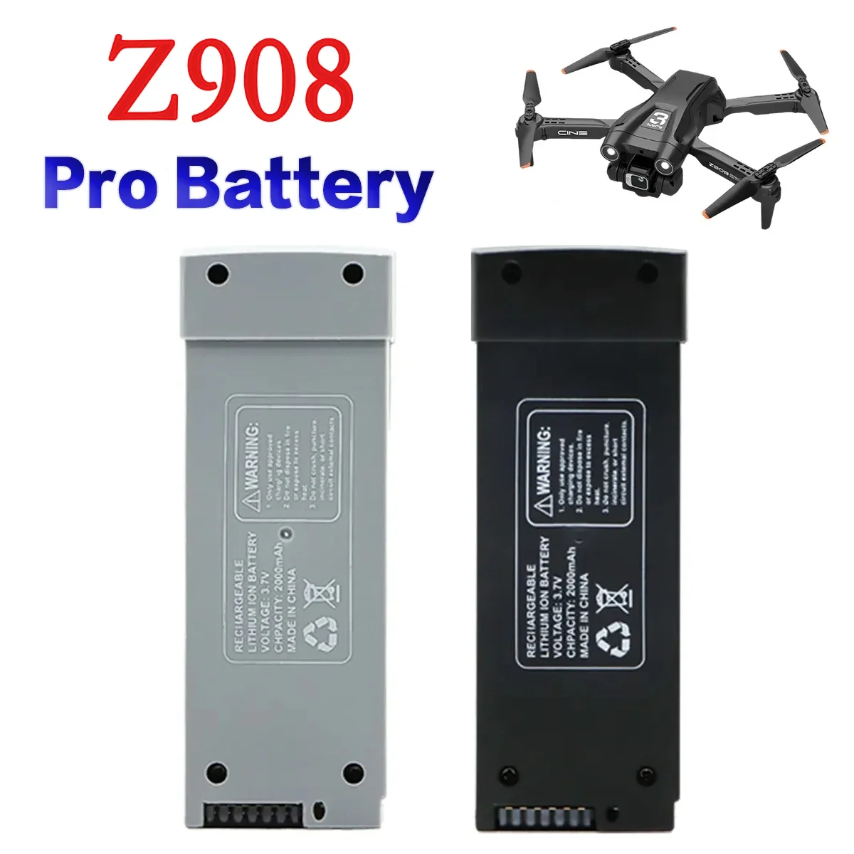 Z908 ドローン用バッテリー 3.7V 2000MAh グレー/ブラック PRO MAX