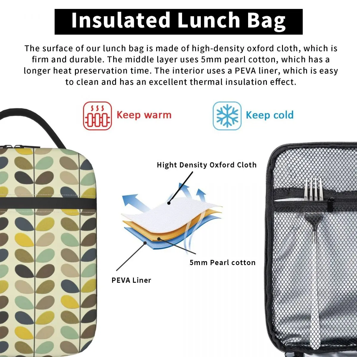 Custom Orla Kiely Multi Stem Lunch Bag Women Cooler Thermal Insulated Lunch Boxes for Adult Office