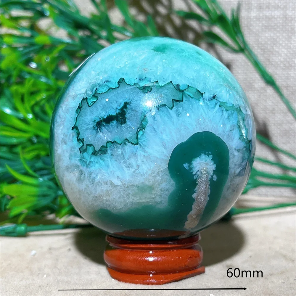 Crystal Green Flower Agate Sakura Jasper Sphere Ball Natural
