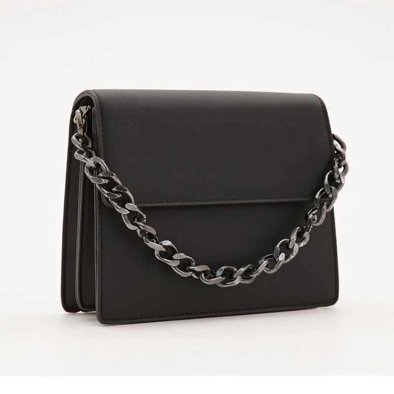 High Quality Fashion Thick Chain Female Shoulder Bag Solid Color Women PU Leather Crossbody Bag Underarm Bag