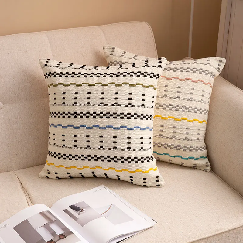 

French Style Pillow Cover Shiny Decorative Case Modern Colorful Jacquard Geometric Cotton Weaving Coussin Sofa Chair Bed Decor