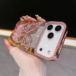 Elegant 3D Bling Glitter Butterfly Gradient Phone Case with Diamond Accents and Plated Shockproof Protection - iPhone 15 Plus (Rose Gold)