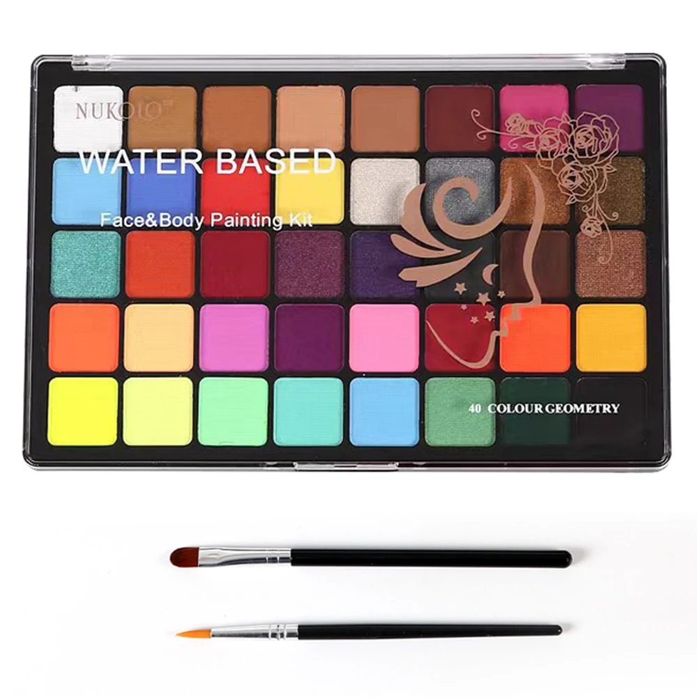 Paint Palette Set Professional Multiple Body Painting Colors Set with 10 Brush & 4 Stencil Stickers & 2 Gem Stickers Safe Non