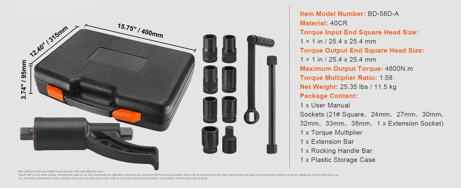SucceBuy 1/58 1/64 Torque Wrench Set 4 / 8 Socets Multiplier Drive Lug Nut Wrench/Multiplier Heavy Duty Torque Multiplier w Case