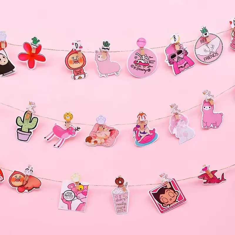 Wooden Clips 10 Pcs/Lot Creative Cartoon Animal Wooden Clip With Hemp Rope Photo Paper Clothespin Craft Clips Party Decoration Clip
