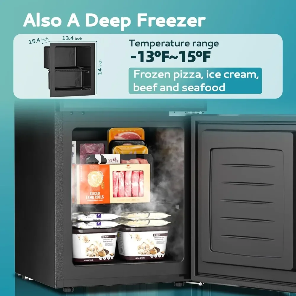 NEW-Double Door Mini Fridge With Freezer, Freestanding Wine Cooler Refrigerator With Reversible Door, Compact Refrigerator Tempe