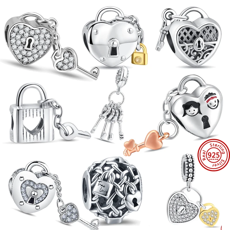 

S925 Sterling Silver Eternal Love Lock&Key Bead Charm pendant Fit Original Pandora Bracelet For Women Jewelry Gift DIY Making