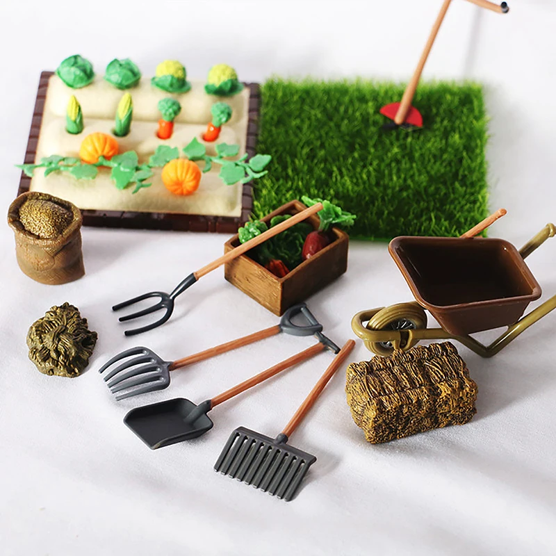 1Set Dollhouse Miniature Farm Tool Gardening Shovel Rake Lawn Mower Vegetable Model Outdoor Planting Scene Tool 4pcs garden tools suit trowel rake shovel