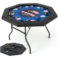 48" Poker Table Foldable - 8 Player Octagon Texas Holdem Poker Tables w/ 8 Cup Holders, Casino-Grade Felt Surface, Padded Rails 1