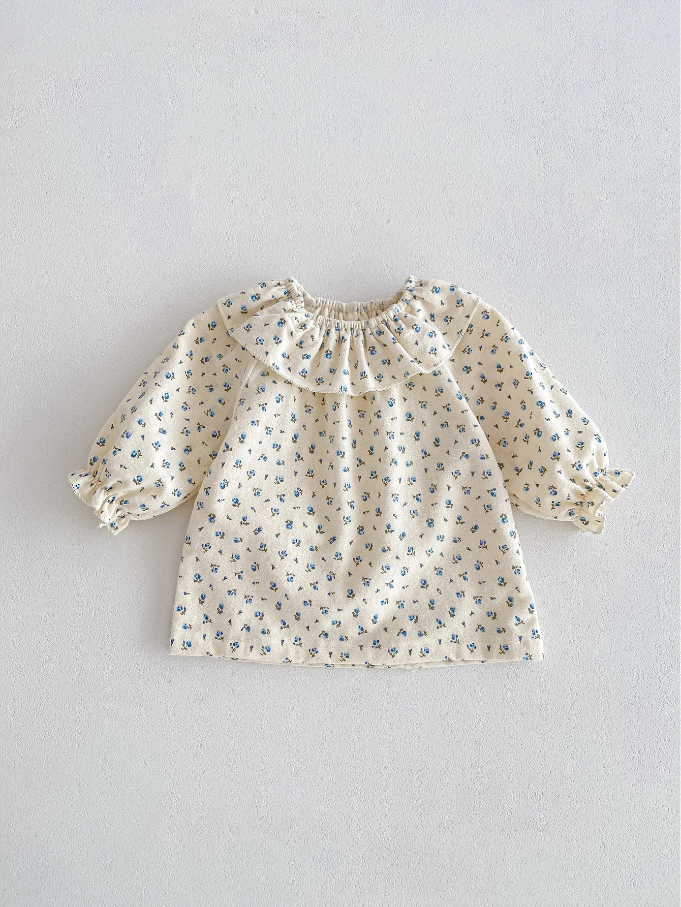 Spring New Baby Girl Loose Casual T Shirt Cotton Toddler Long Sleeve Ruffled Collar Tops Infant Girl Floral Bottoming Shirt