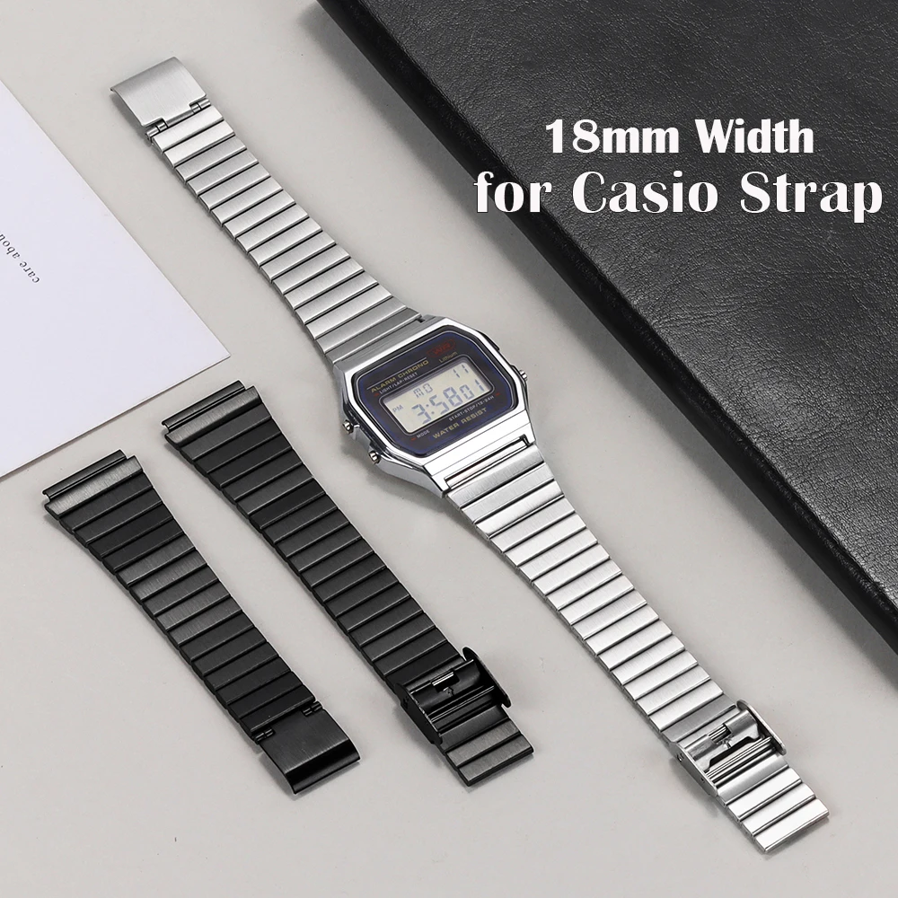 18mm for Casio F-91W Stainless Steel Watchband for SGW400 F91W F84 F105/108/A158W/168 AE1200/1300 Vintage Steel Wrist Bracelet