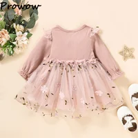 Prowow 0-3Y Baby Girl Dress Long Sleeve Cartoon Cute Floral Dresses Mesh Princess Dresses For Girls Toddler Baby Girl Clothes 2