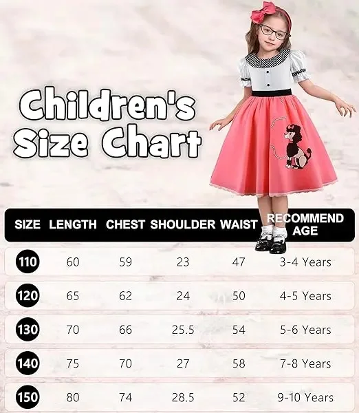 Vintage 1950er Pudelkleid für Mädchen, Sommerliches Polka-Dot-Prinzessinnenkleid mit Schals, Brille und Stirnband, Kinder-Geburtstagskleid – Detail 10