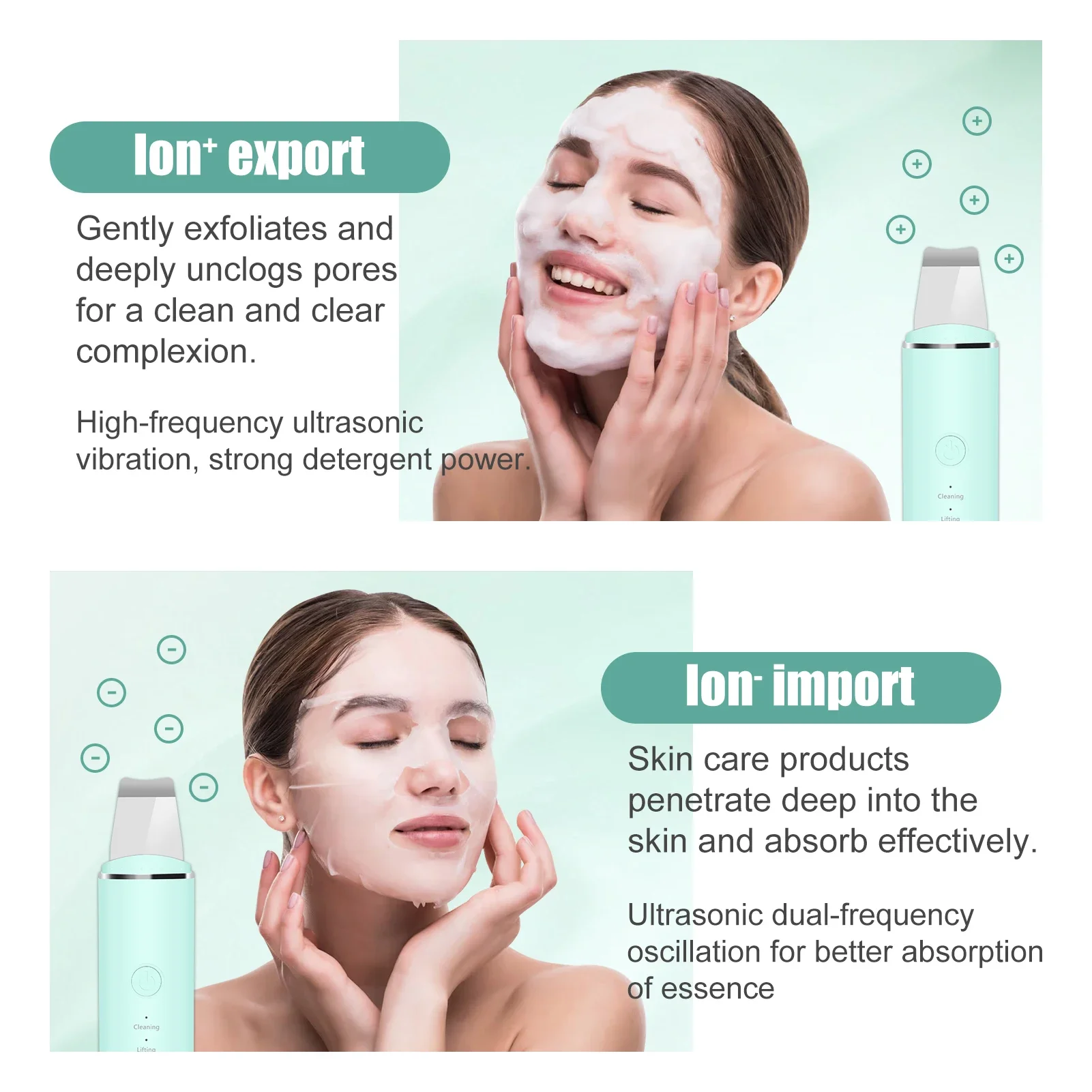 Facial Skin Scrubber Ultrasonic Shovel Cleaner Dead Skin Peeling Cavitation Face Deep Cleaning EMS Lifting Blackhead Remover