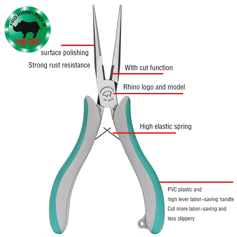 

PRO RHINO TOOLS YP-628 6 Inch Long Nose Pliers Toothed for Fishing Crimping Cutting Repairing